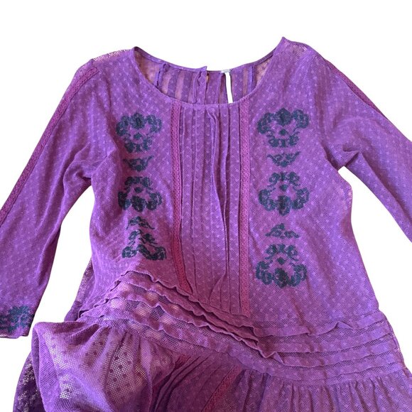 Free People jocelyn burgundy swiss dot lace mesh long sleeve top - Picture 8 of 11